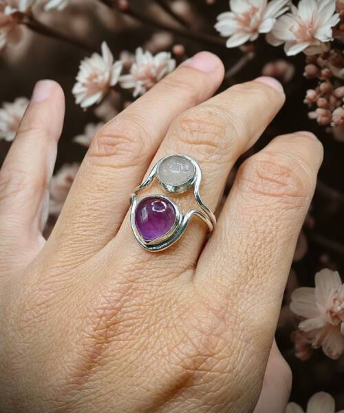 ANILLO AMATISTA CUARZO ROSA PLATA KUNDALINI