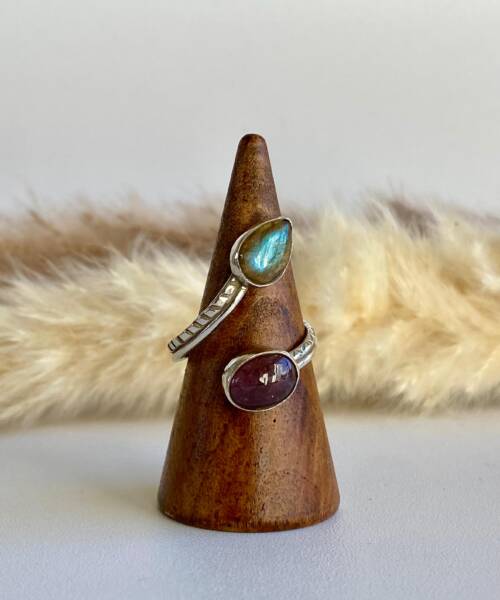 ANILLO KUNDALINI PLATA LABRADORITA TURMALINA ROSA