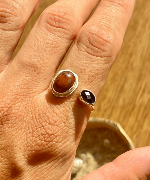 anillo gaia ajustable plata onix negro jaspe