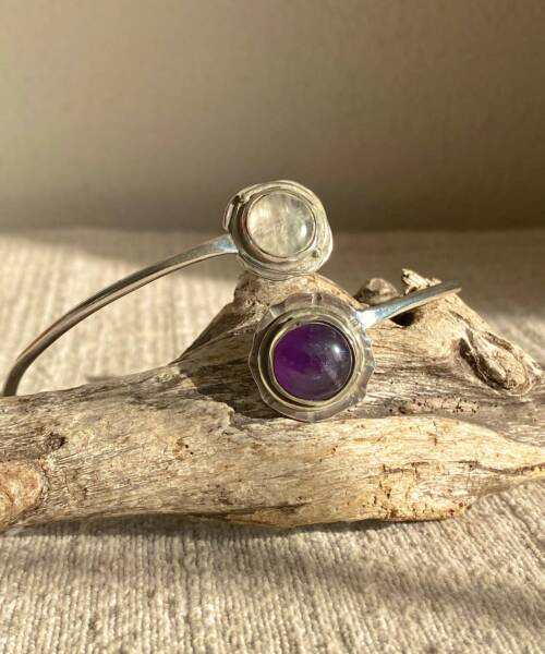 BRAZALETE OM SHANTI OM AMATISTA Y CUARZO ROSA