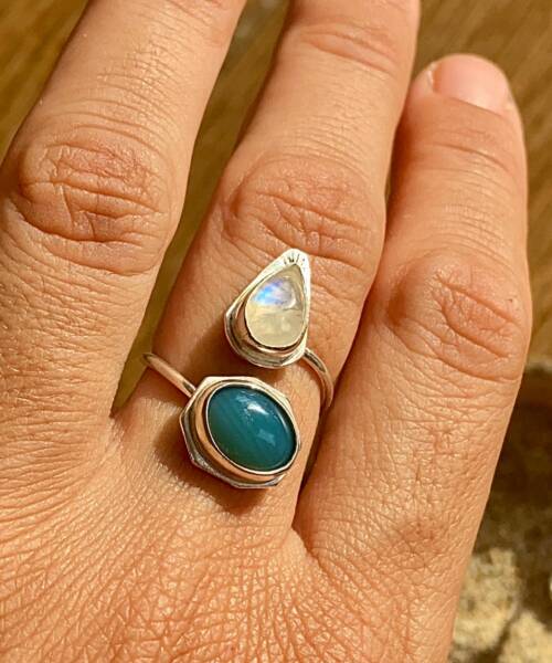 anillo ajustable plata gaia onix verde pidra luna